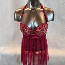 Victoria's Secret 34C Sexy Bordeaux Nuisette Dentelle Pur Armatures Lingerie