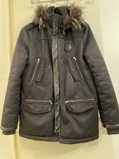 PARKA KOOPLES HOMME NOIR Talle M À CAPUCHE Amovible, Bordure Devant/Manche Cuir
