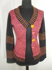 Pull boutons gilet laine/acrylique noir/rose SAVE THE QUEEN M 36/38 Made iTALY