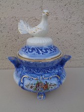 Ancien Bonbonnière Colombe Soupière faïence italien Centre de table Poterie ital