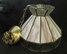 Tiffany Style Slag Leaded Glass Chandelier Mauve Purple Pink 0041010