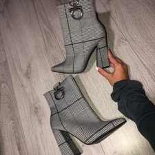 NEUF Taille 4 carreaux gris public Desire Cheville Bottines à Talon