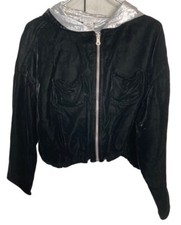 Courreges Veste a capuche hoodie Velour Noir reversible Argent