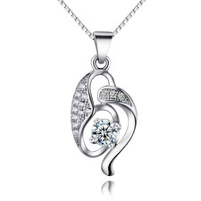 Sterling Silver Fancy Crystal Cubic Zirconia Pendant Necklace 18" Chain Gift Box