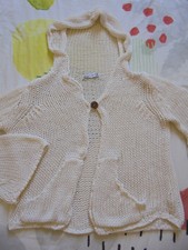 Gilet manche longue maille ajourée blanc cassé crème poche capuche ZARA M  TTBE