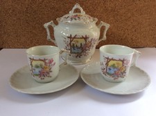 Ensemble de porcelaine anciennes: 2 tasses à café avec sucrier -décor japonisant
