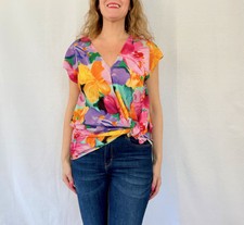 Chemisier Ralph Lauren, haut ample coloré, t-shirt vintage floral, taille L