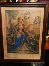 RELIQUAIRE ancien SAINTE LOUISE LITHOGRAPHIE XIXème  H. JANNIN  cadre bois 