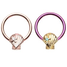 SEASHELL DESIGN CBR CAPTIVE BEAD RING SEPTUM EAR HOOP PIERCING JEWELRY 16G