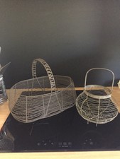 Panier À Salade ou Œufs Et Grand Panier Anciens en Fil de Fer  Art Populaire