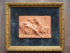 TERRE CUITE BAS RELIEF ANCIEN PANNEAU 19°s DECOR SCENE EROTIQUE NU GREC ROMAIN 