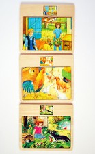 Lot 3 puzzles cadres en bois TRÈS BON ÉTAT, 12 pièces, enfants enfant 3,4,5 ans