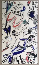 Gouache Originale Mode Atelier Lizzie Derriey Décoration Tissu Papier Peint 1970