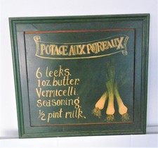 Cadre, tableau, panneau peint en bois encadré, décor "La soupe aux poireaux"