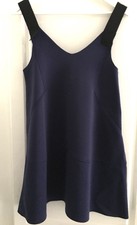 Tunique Robe évasée bleu Nuit Tissu Néoprène Bretelle ruban Noir ZARA 9 10 ANS