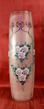 Vase ancien en verre fond givré peinture émaillé fait main Art Nouveau 1900