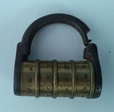 ANCIEN CADENAS à ROULEAUX LETTRES fer et bronze