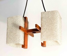 SUSPENSION Design lustre scandinave teck VINTAGE 2FEUX TULIPE PLEXI PERSPEX 1960