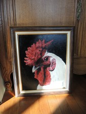 Huile Sur Bois Encadrée Et Signée Henri Merlet : Coq Hambourg