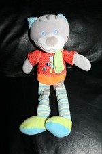 Doudou chat renard gris tee shirt rouge pois MOTS D'ENFANTS rayures écharpe 