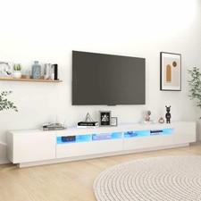vidaXL Meuble TV avec lumières LED Blanc brillant 300x35x40 cm LSO