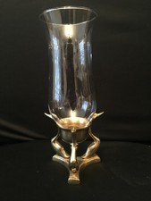 MAGNIFIQUE PHOTOPHORE BOUGEOIR EN BRONZE DORÉ DÉCOR DE 3 CYGNES ET VERRE H. 26CM