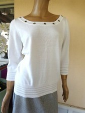 PULL CHIC BLANC COL AVEC OEUILLETS A STRASS NEUF T M /L 42/44