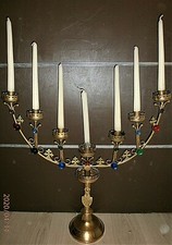 SUPERBE ANCIEN BOUGEOIR RELIGIEUX/CUIVRE/XIXé/GOTHIQUE/H.59cm/7 BOUGIES/2 disp.