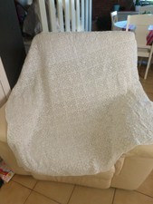 plaid fait main au crochet en coton blanc  vintage