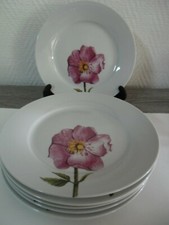 6 ASSIETTES CREUSES + 6 PLATES+6 DESSERT PORCELAINE  POTERIES DU MARAIS "fleur" 