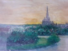 tableau huile sur papier signée Cathédrale Rouen