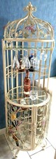 BAR METAL ARMOIRE ETAGERE A VIN FORME CAGE 165 CM 2 PLATEAUX VERRE 20 BOUTEILLES