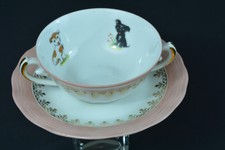 Ancienne tasse et sous tasse enfant porcelaine Limoges Ulim  Chatons Chiots