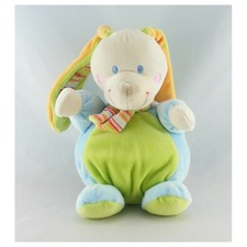 Doudou lapin vert bleu écharpe rayé MOTS D'ENFANTS - Lapin Classique