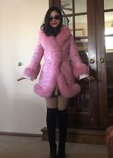 Rare Pink Soft Sheep Skin Leather and Pink Fox Fur Rim Down Jacket Coat