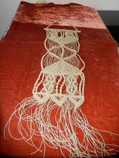 SUPERBE ANCIEN MACRAMÉ VINTAGE 1970 SUSPENSION MURALE ÉCRU SUR BAMBOU DÉCORATION