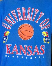 Vintage 80s 90s Simple Couture TNT Kansas U Jayhawks Basket T-Shirt NCAA Sz L