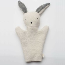 Marionnette lapin en laine recyclée bouillie - cousue main - dernière unité !