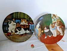 2 Assiettes thèmes chats chatons Porcelaine De Limoges Anciennes Décoratives 