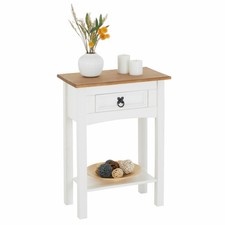 Console table meuble d'appoint style mexicain 1 tiroir 1 étagère pin blanc/brun