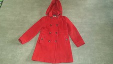 JACADI 10 ans manteau duffle coat rouge en laine col claudine et à capuche TBE