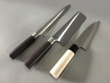 C1430 Japonais Cuisine Couteau Hocho Ensemble Vintage 3pc Signé Poignée Lame