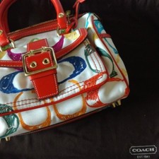 Authentic Limited Edition Coach Orange Leather Scribble Satchel Handbag Purse