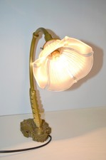 LAMPE à POSER début XXe PIED BRONZE à décor de Lyre col de cygne tulipe Verre 