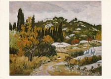 Carte postale 10X15cm PROVENCE LES-BAUX-DE-PROVENCE chemin à l'automne peinture