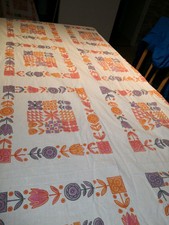 Très long coupon tissu vintage  annes 60, dcor de table vintage Rétro orange