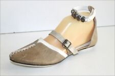 REGARD Ballerines Pointues à Sangles Scratchs Cuir Mouette T 37.5 TBE