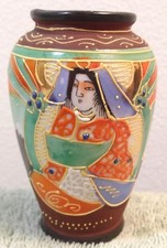 Antique Vintage Japanese Colorful Figural Vase Orange Green Blue Brown Yellow