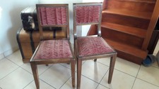 Lot 2 chaises anciennes vintage 60's capitonnée bois et velours rose à restaurer