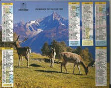 Calendrier  PTT1991 (62PDC) .cerfs, biches/ neige,traineau, village